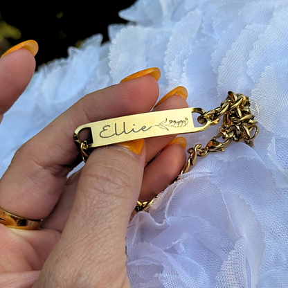 Birth Flower Curved Bar Bracelet