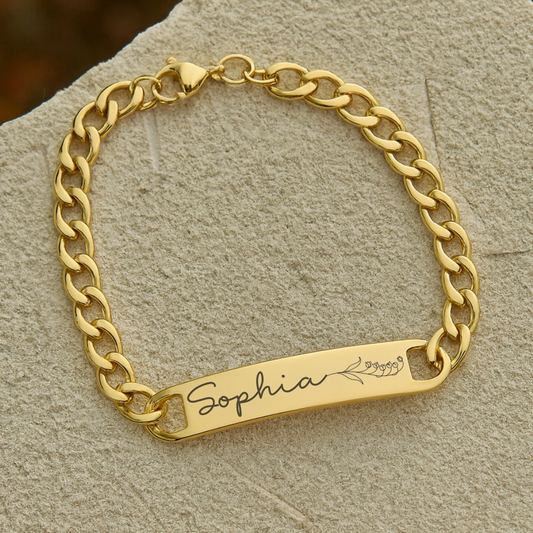 Birth Flower Curved Bar Bracelet