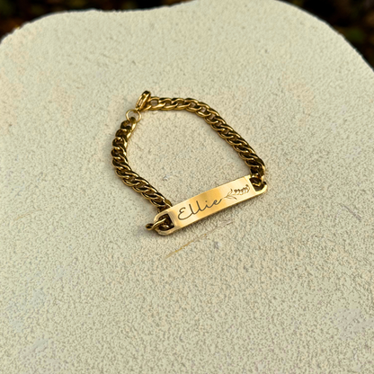 Birth Flower Curved Bar Bracelet